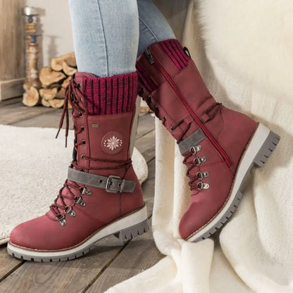 Women's Black Lace-Up Winter Boots with Knitted Cuff and Non-Slip Sole – Stylish and Comfortable Footwear 3