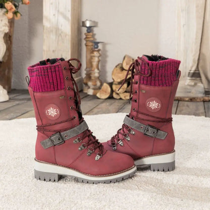 Women's Black Lace-Up Winter Boots with Knitted Cuff and Non-Slip Sole – Stylish and Comfortable Footwear 4