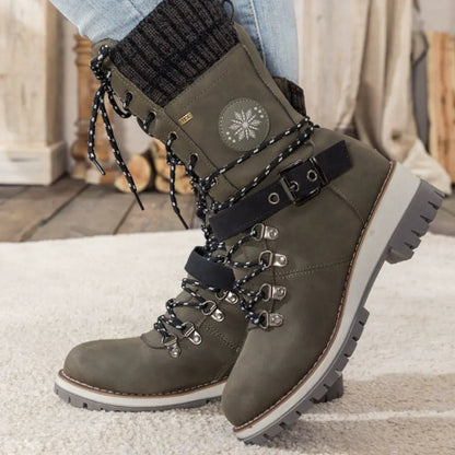 Women's Black Lace-Up Winter Boots with Knitted Cuff and Non-Slip Sole – Stylish and Comfortable Footwear 5