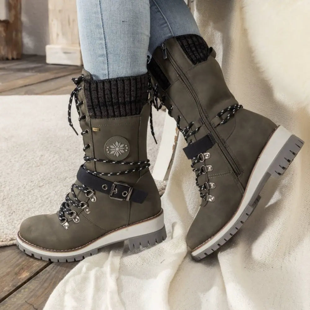 Women's Black Lace-Up Winter Boots with Knitted Cuff and Non-Slip Sole – Stylish and Comfortable Footwear 6