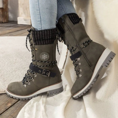Women's Black Lace-Up Winter Boots with Knitted Cuff and Non-Slip Sole – Stylish and Comfortable Footwear 6