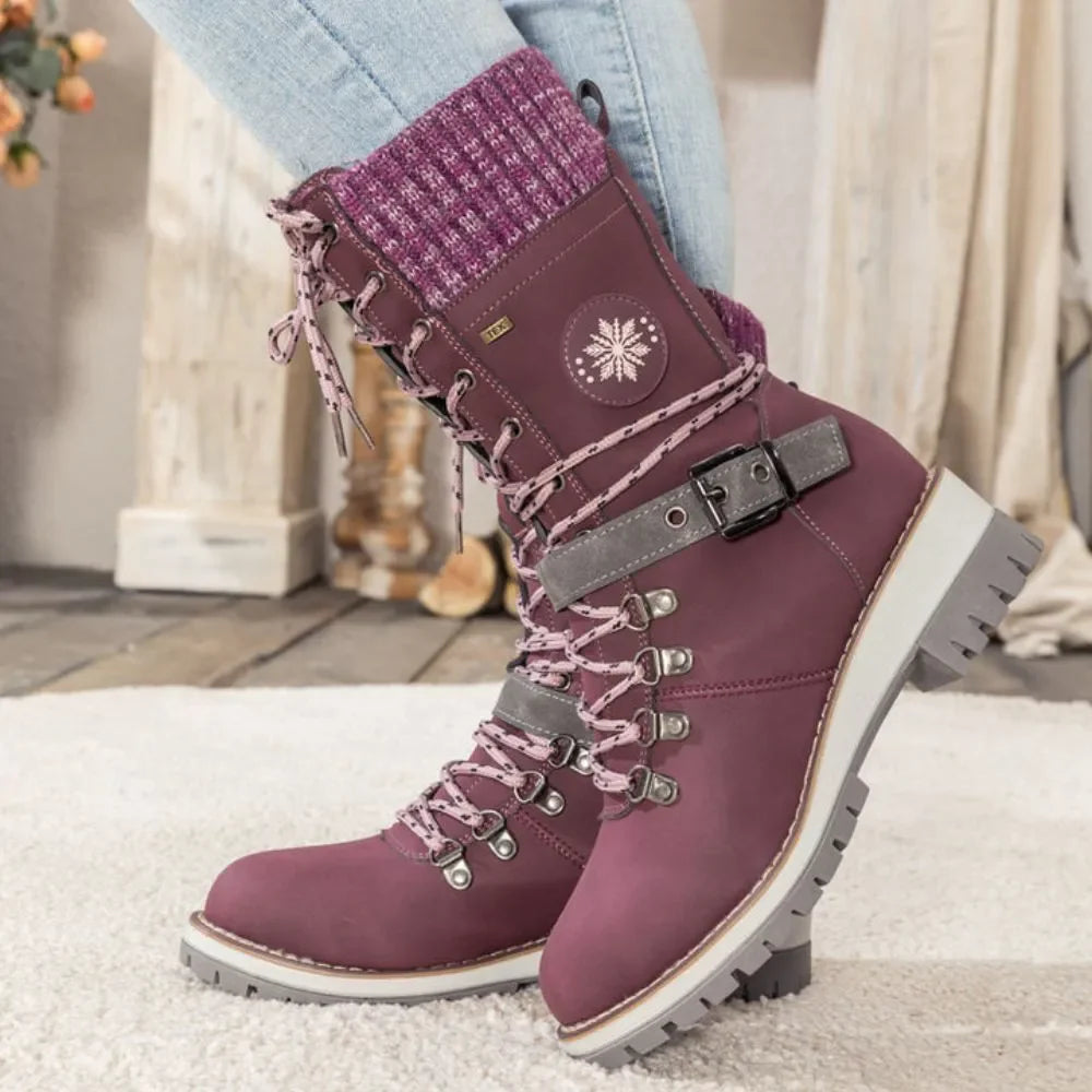 Women's Black Lace-Up Winter Boots with Knitted Cuff and Non-Slip Sole – Stylish and Comfortable Footwear 7