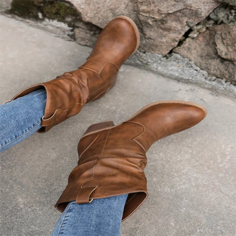 Women’s Black Leather Ankle Boots – Stylish Western Design in Sizes 36–42 6