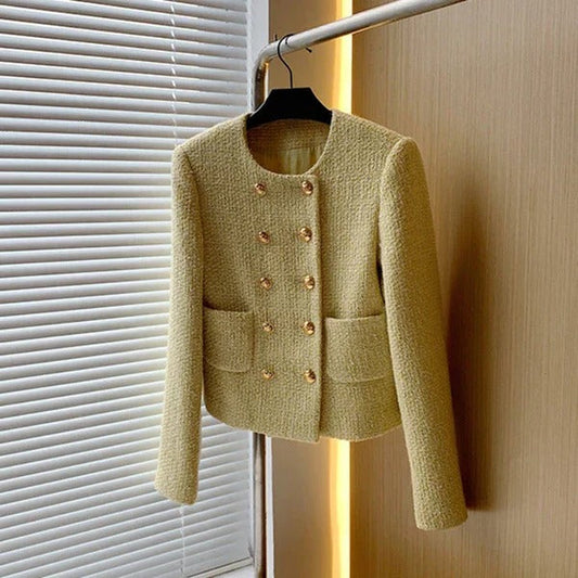 Women's Cropped Black Blazer Jacket – Stylish Tweed Design for Versatile Occasions 0