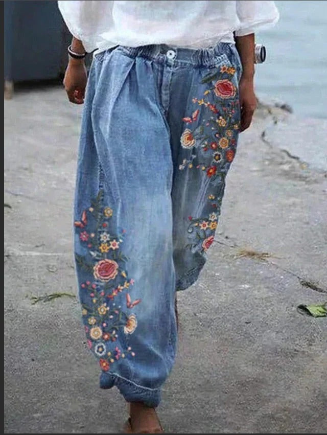 Women's High-Waist Denim Cargo Pants – Wide Loose Fit for Casual Style 0