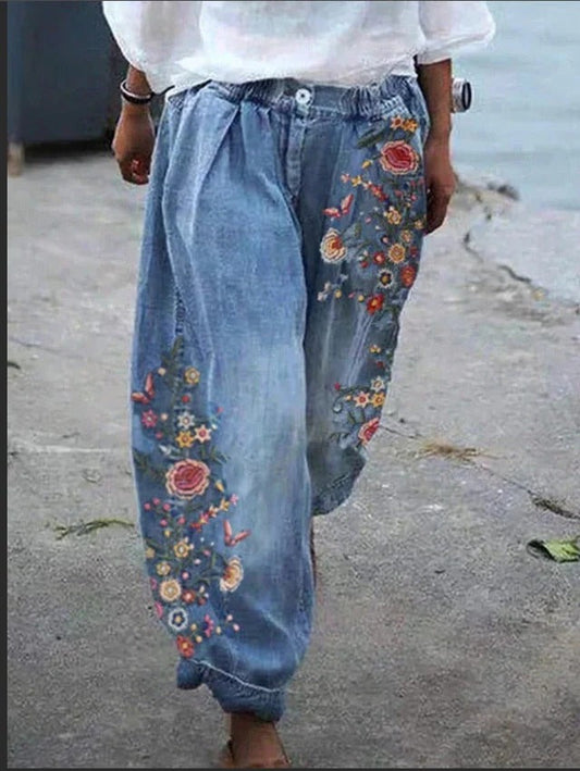 Women's High-Waist Denim Cargo Pants – Wide Loose Fit for Casual Style 0