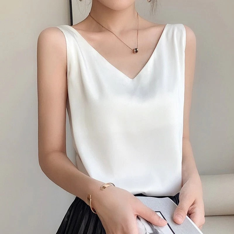 Women's Silky Soft Tank Top - Lightweight Breathable Sleeveless Design in White or Black 3