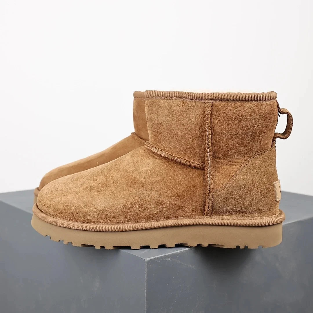 Women's Ultra Mini Platform Boots with Plush Fur Lining – Cozy Brown Ankle Booties for Winter 0