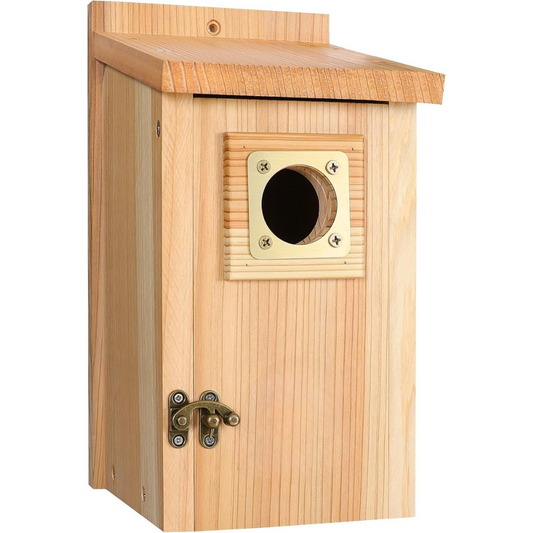 Wooden Cedar Bird House with Copper Predator Guard – Durable Outdoor Nesting Box for Bluebirds and Wrens 0