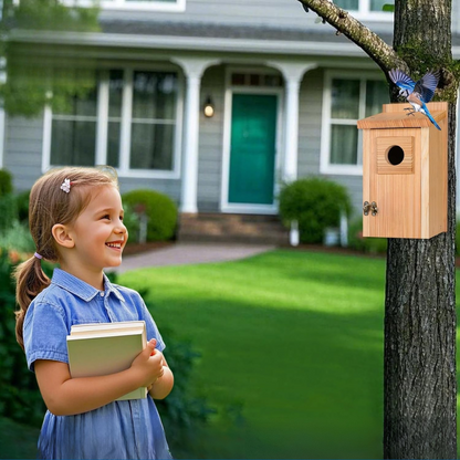 Wooden Cedar Bird House with Copper Predator Guard – Durable Outdoor Nesting Box for Bluebirds and Wrens 7