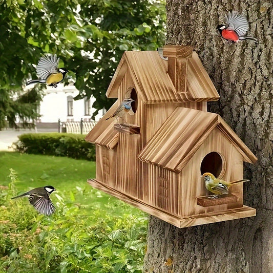 Wooden Multi-Nesting Bird House Feeder for Small Garden Birds – Durable Outdoor Design 0