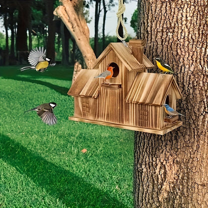 Wooden Multi-Nesting Bird House Feeder for Small Garden Birds – Durable Outdoor Design 1