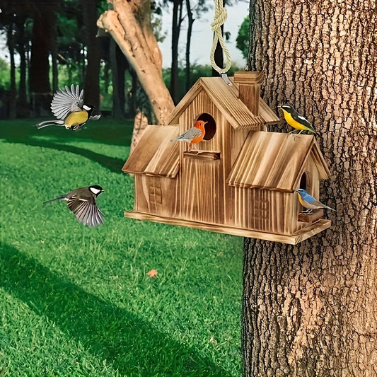 Wooden Multi-Nesting Bird House Feeder for Small Garden Birds – Durable Outdoor Design 1