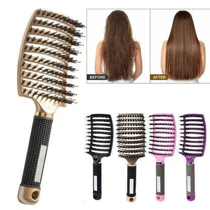 Boar Bristle Hair Brush – Detangling Scalp Massage Comb for Wet or Curly Hair, Women’s Styling Tool-TRUZENIC