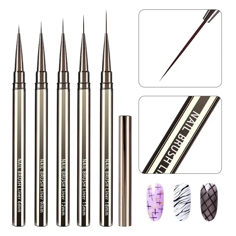 TRUZENIC 5PCS Nail Art Liner Brush Set – Fine Detail Painting & Striping Pens with Metal Handles (6–18mm)