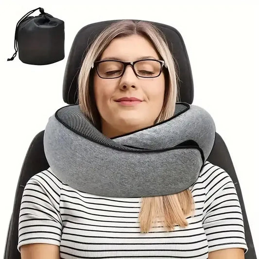 Memory Foam Travel Neck Pillow – U-Shaped Cervical Support for Sleep, Flights & Camping with Carry Bag-TRUZENIC