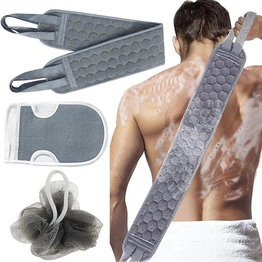 TRUZENIC 3-Piece Exfoliating Body Scrubber Set – Back Scrubber, Bath Glove & Loofah