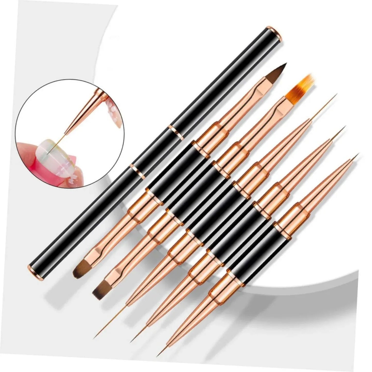 TRUZENIC 5PCS Double-Ended Nail Art Brush Set – Professional Gel Polish Painting Tools for DIY