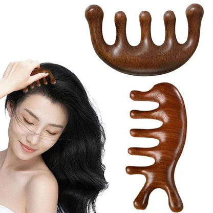 Sandalwood Scalp Massage Comb – 5-Tooth Head Massager and Whale Comb for Relaxation and Grooming-TRUZENIC
