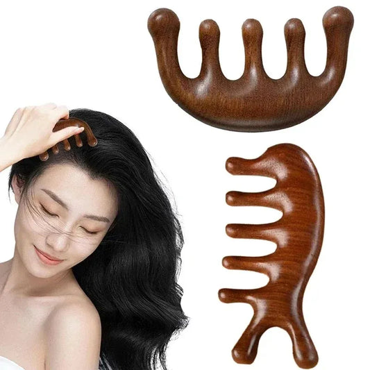 Sandalwood Scalp Massage Comb – 5-Tooth Head Massager and Whale Comb for Relaxation and Grooming-TRUZENIC