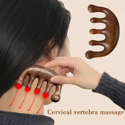 Sandalwood Scalp Massage Comb – 5-Tooth Head Massager and Whale Comb for Relaxation and Grooming-TRUZENIC