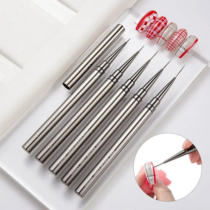 TRUZENIC 5PCS Nail Art Liner Brush Set – Fine Detail Painting & Striping Pens with Metal Handles (6–18mm)