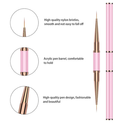 TRUZENIC 5PCS Double-Ended Nail Art Brush Set – Professional Gel Polish Painting Tools for DIY