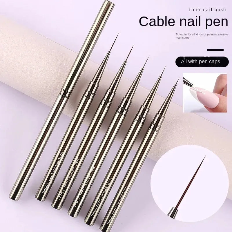 TRUZENIC 5PCS Nail Art Liner Brush Set – Fine Detail Painting & Striping Pens with Metal Handles (6–18mm)