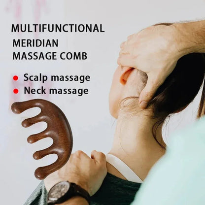 Sandalwood Scalp Massage Comb – 5-Tooth Head Massager and Whale Comb for Relaxation and Grooming-TRUZENIC