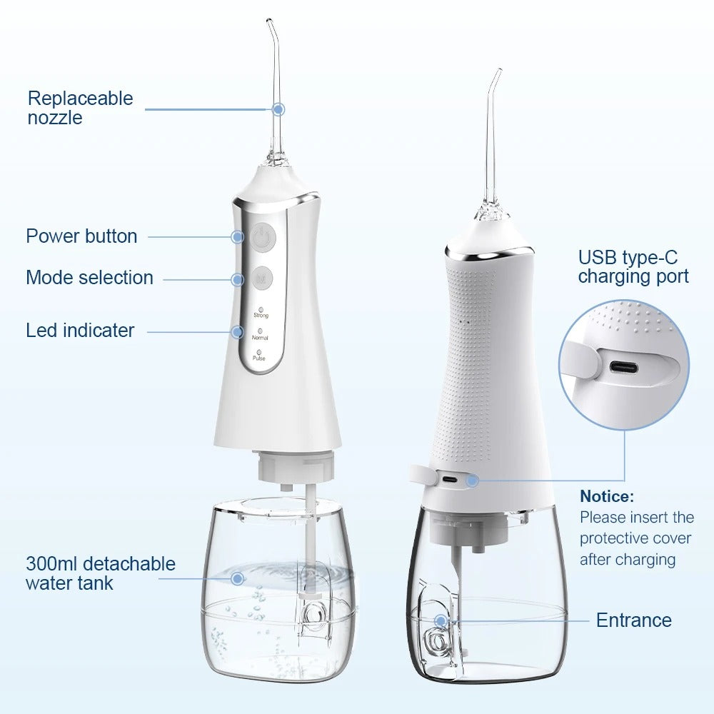 Water Flosser for Teeth, Dental Irrigator with 5 Nozzles, 3 Cleaning Modes-TRUZENIC