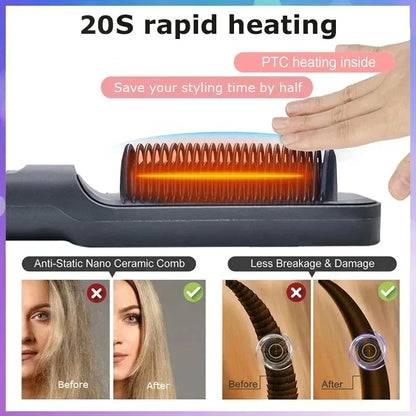 Electric Hot Comb Hair Straightening Brush – Anti-Scald, Negative Ion Straightener & Styling Tool