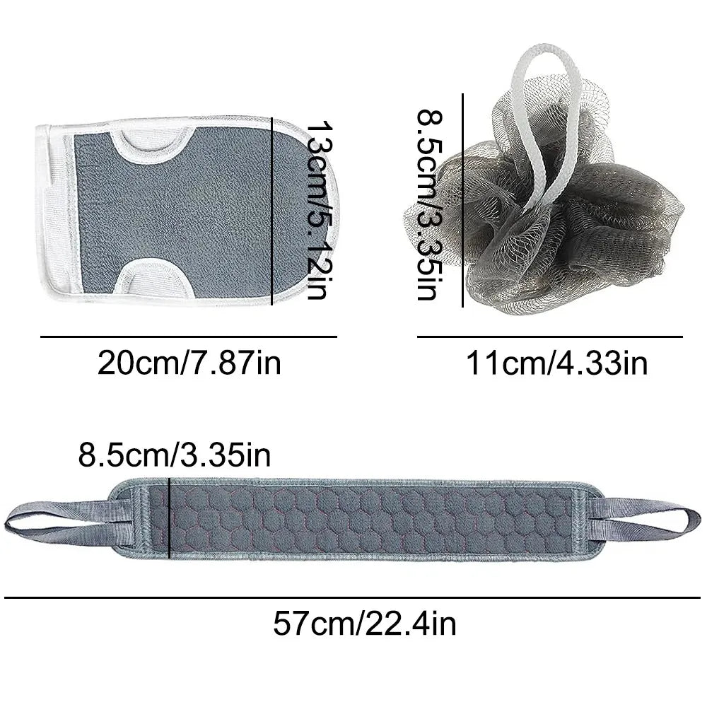 TRUZENIC 3-Piece Exfoliating Body Scrubber Set – Back Scrubber, Bath Glove & Loofah