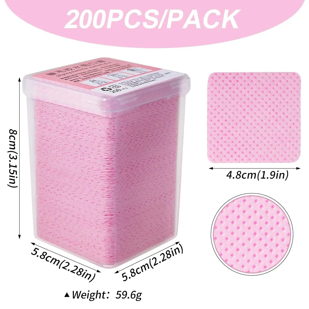 Pink Lint-Free Nail Wipes – 200 Pcs Cotton Pads for UV Gel, Polish Removal & Manicure Cleaning