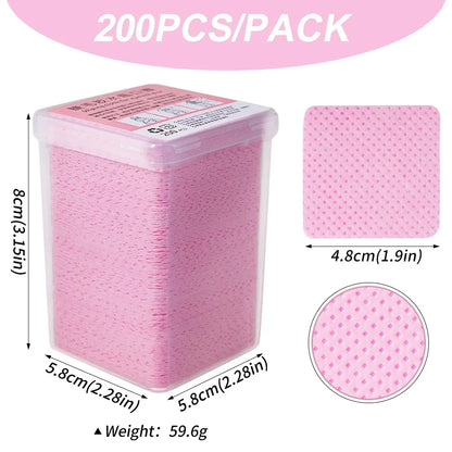 Pink Lint-Free Nail Wipes – 200 Pcs Cotton Pads for UV Gel, Polish Removal & Manicure Cleaning