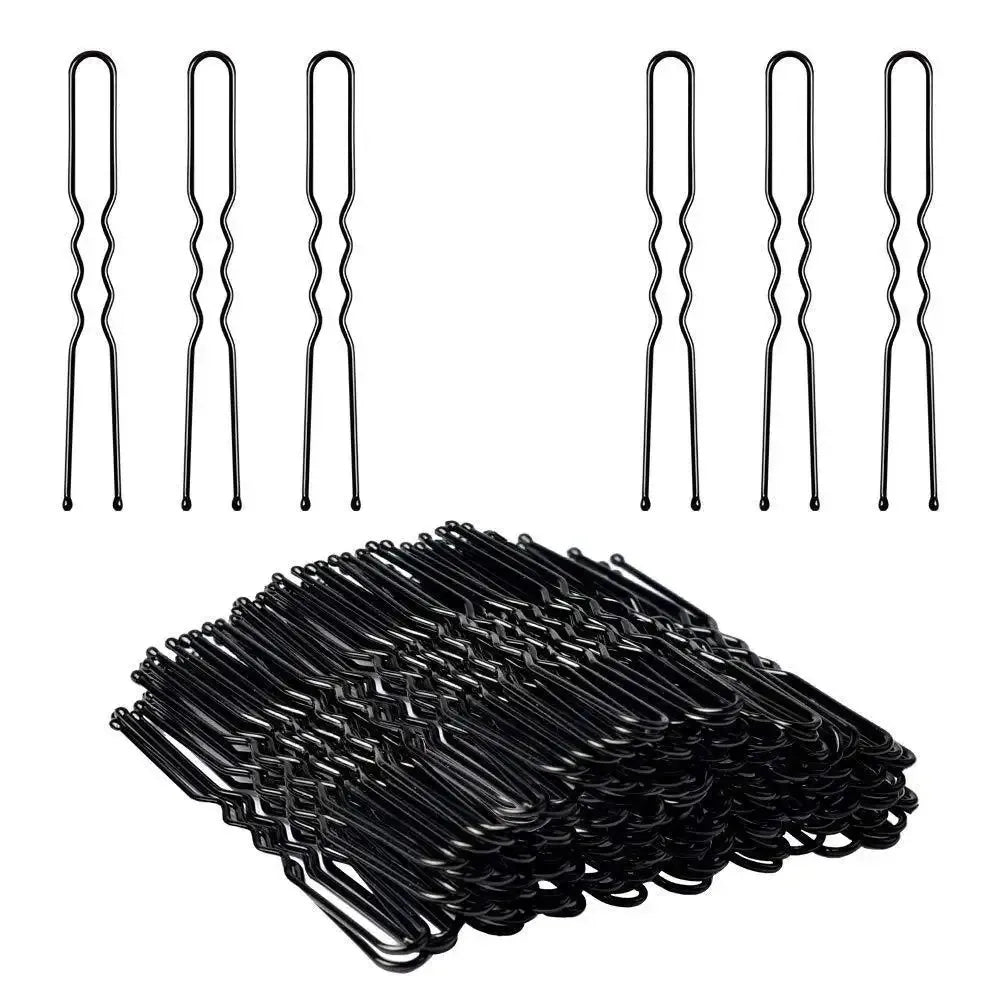 TRUZENIC 100PCS U-Shaped Black Wave Bobby Pins – Hair Clips for All Hair Types, 5/6/7CM