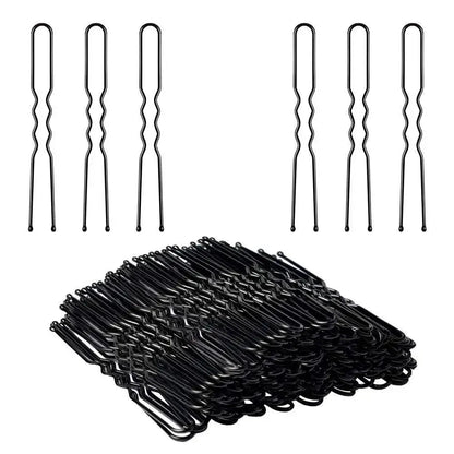 TRUZENIC 100PCS U-Shaped Black Wave Bobby Pins – Hair Clips for All Hair Types, 5/6/7CM