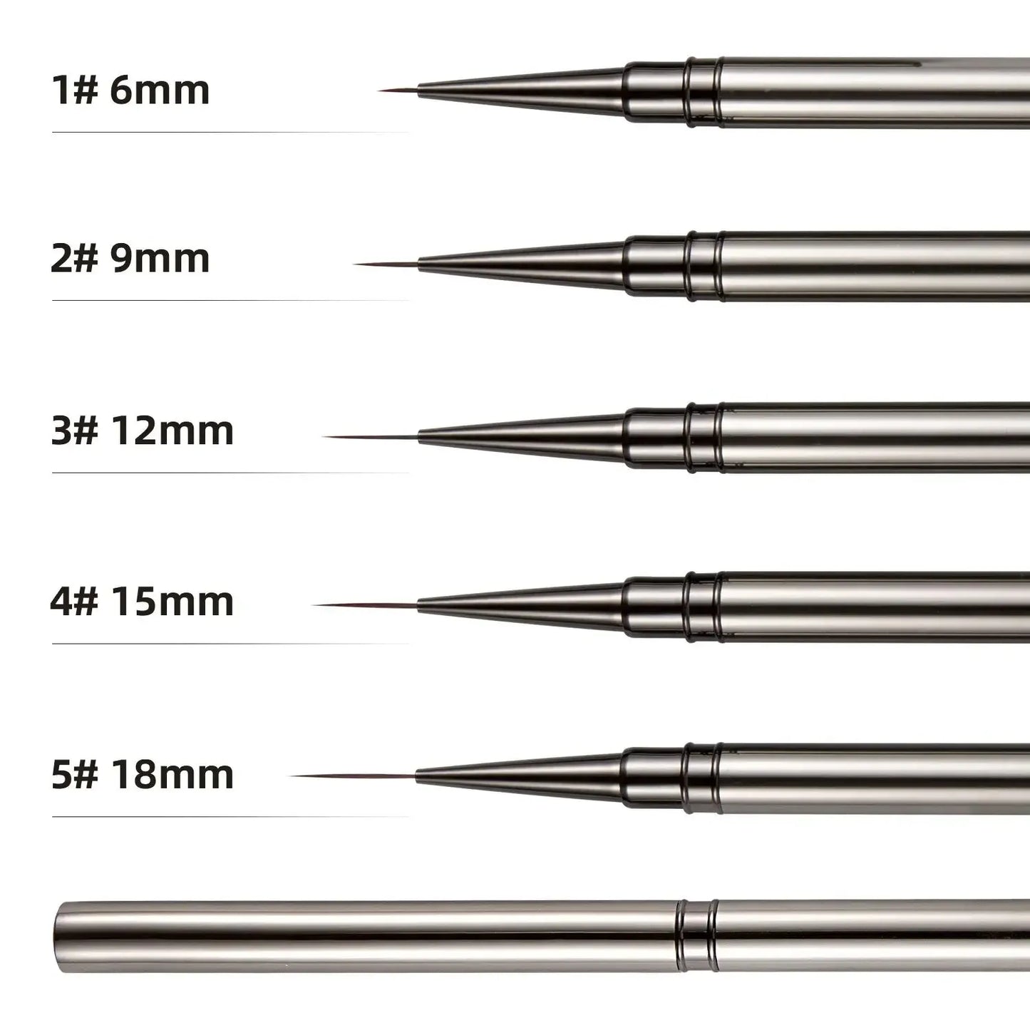 TRUZENIC 5PCS Nail Art Liner Brush Set – Fine Detail Painting & Striping Pens with Metal Handles (6–18mm)