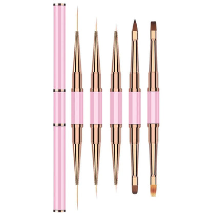 TRUZENIC 5PCS Double-Ended Nail Art Brush Set – Professional Gel Polish Painting Tools for DIY