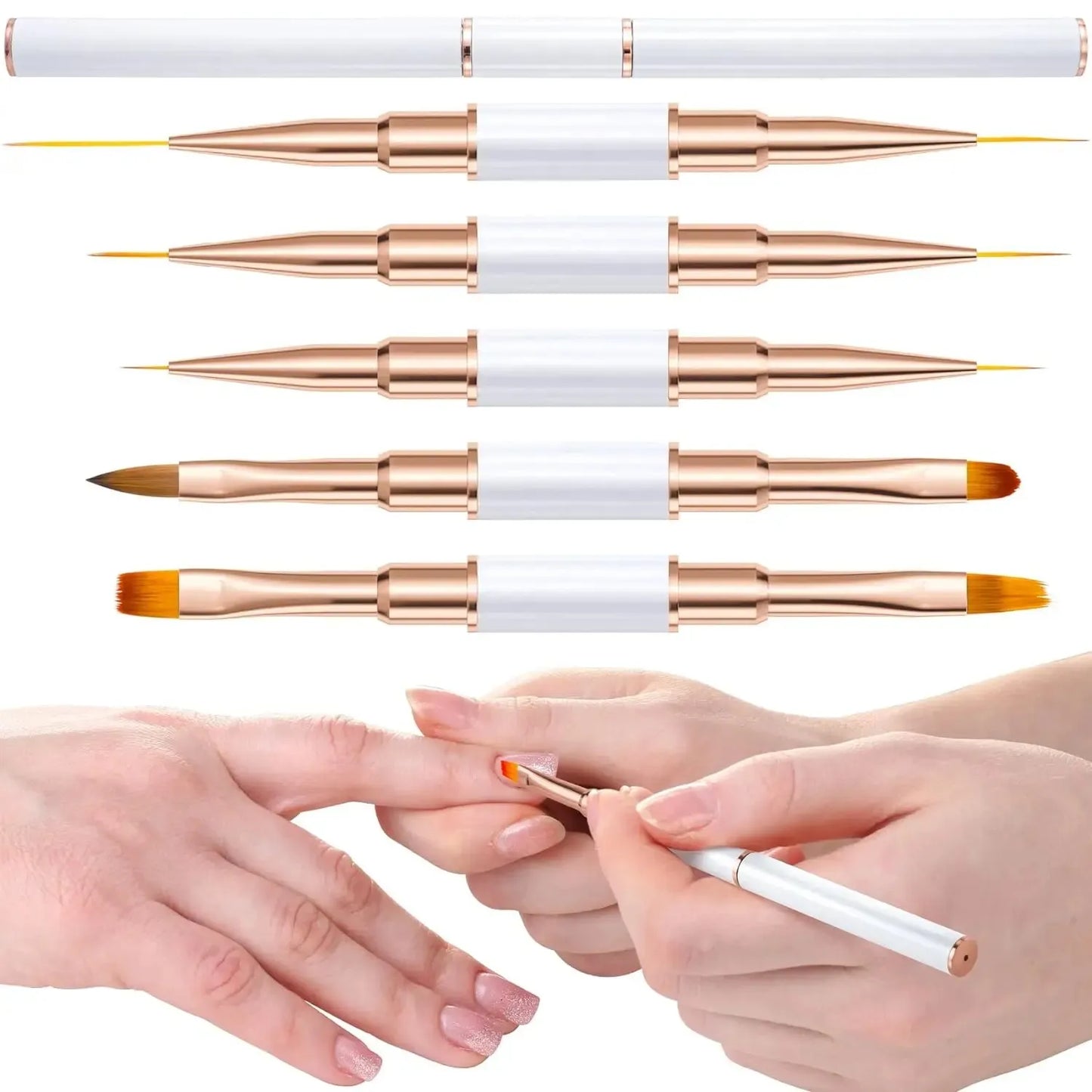 TRUZENIC 5PCS Double-Ended Nail Art Brush Set – Professional Gel Polish Painting Tools for DIY