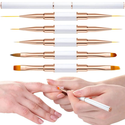 TRUZENIC 5PCS Double-Ended Nail Art Brush Set – Professional Gel Polish Painting Tools for DIY