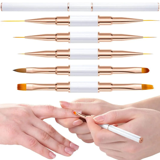 TRUZENIC 5PCS Double-Ended Nail Art Brush Set – Professional Gel Polish Painting Tools for DIY