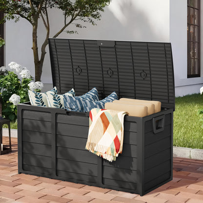 75 Gallon Resin Outdoor Storage Box with Handles Deck Box with Handles for Pool Accessories Garden Tools Camping Gear Holiday Gift Easy to Assemble BoxCabinetRack for Outdoor Storage